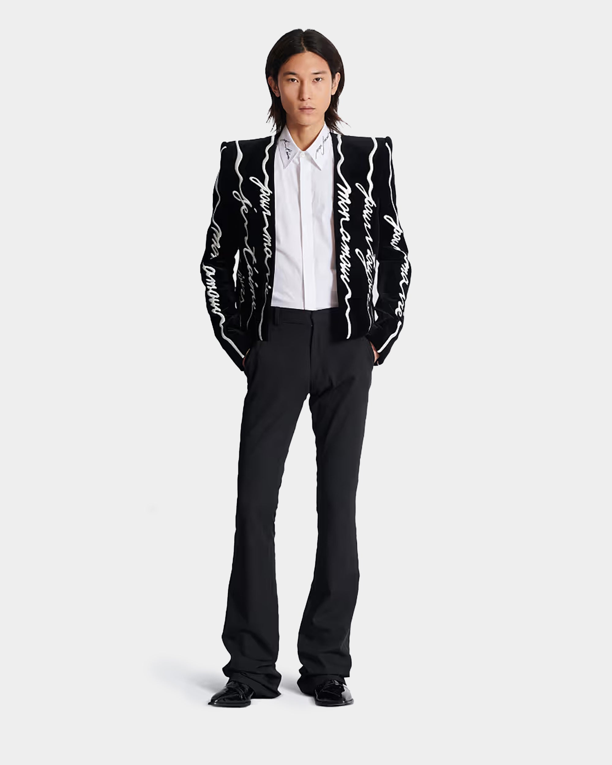 BALMAIN White poplin shirt with embroidered collar 