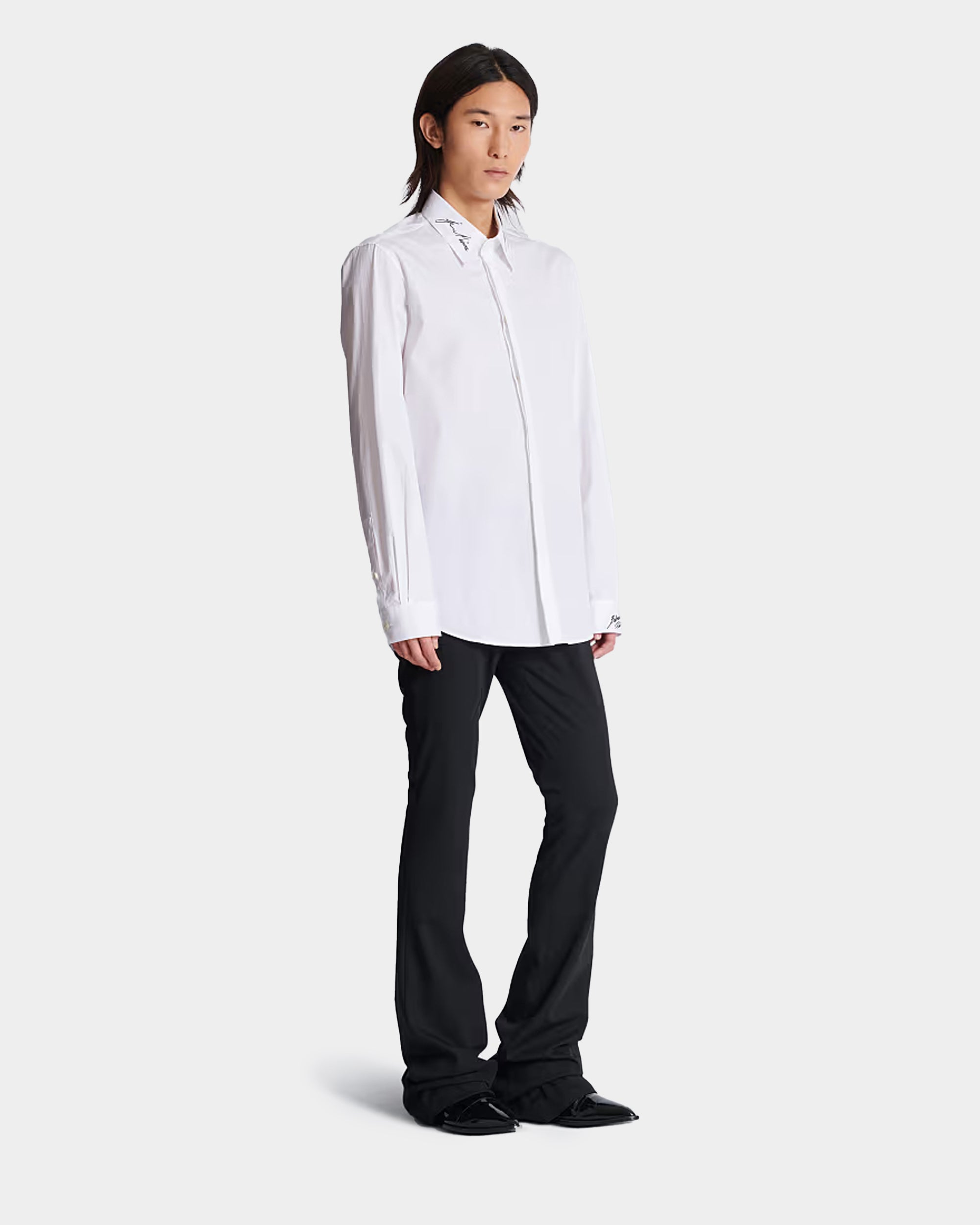 BALMAIN White poplin shirt with embroidered collar 