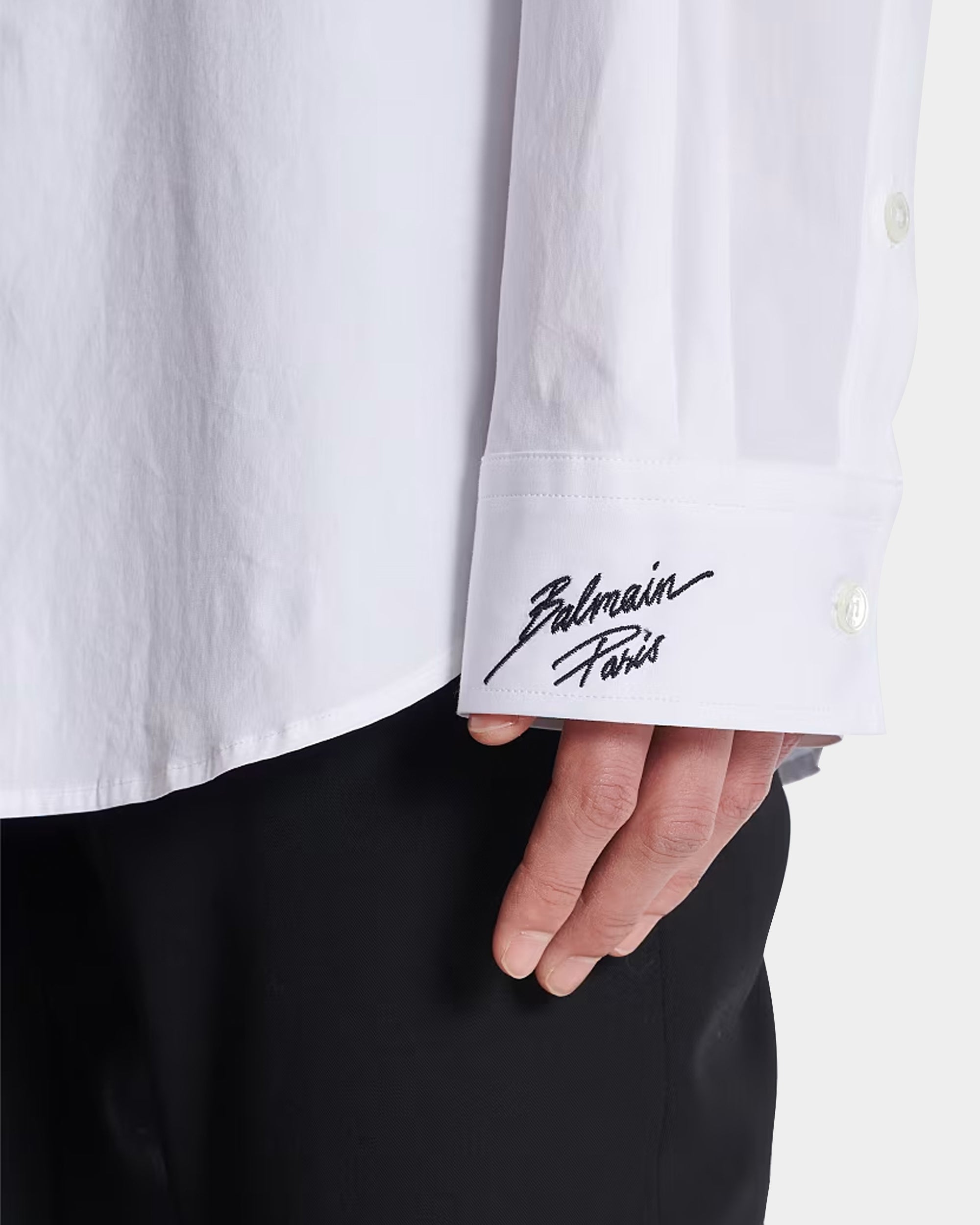 BALMAIN White poplin shirt with embroidered collar 
