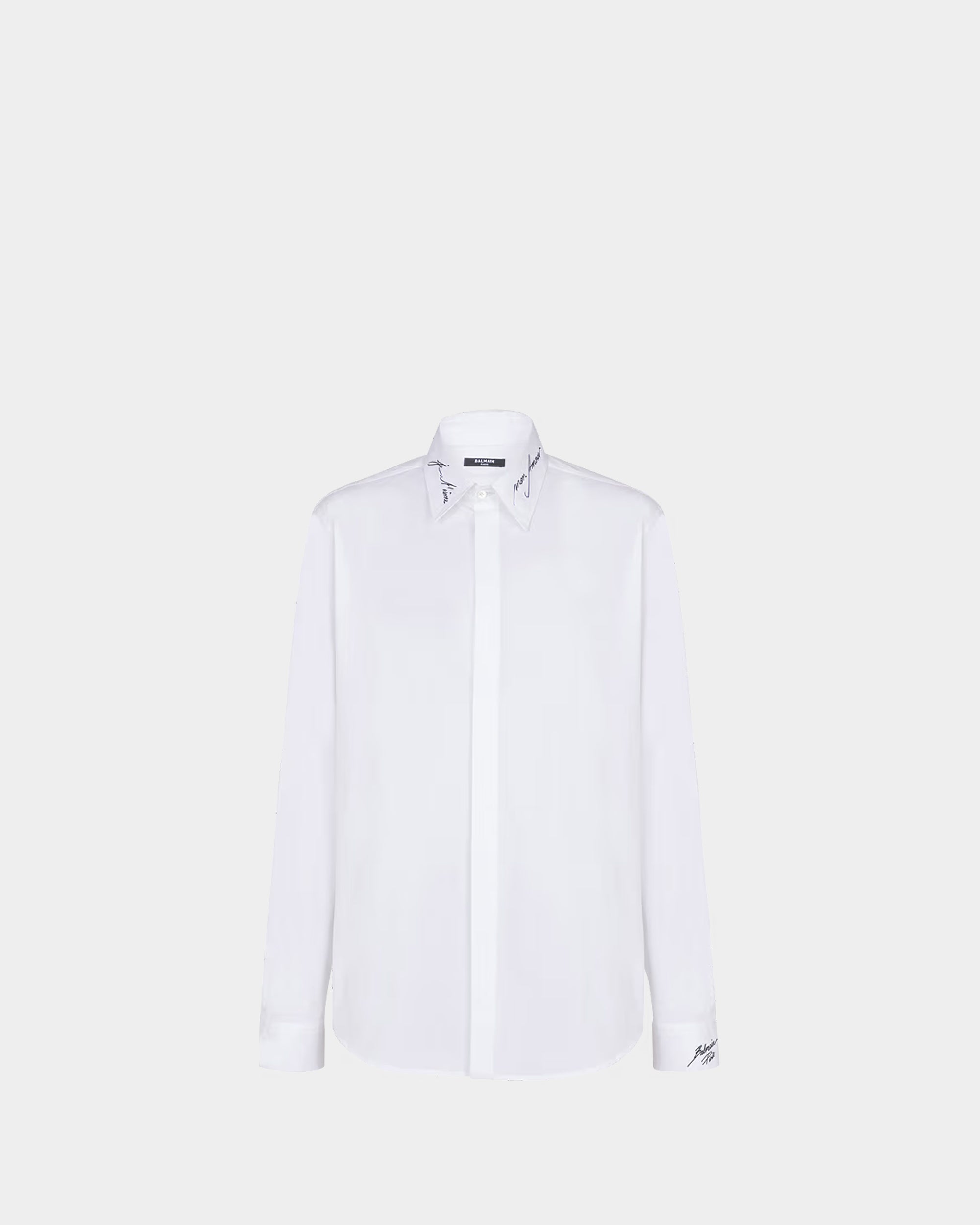BALMAIN 刺繡領白色府綢襯衫