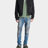 BALMAIN blue patchwork slim-fit jeans 