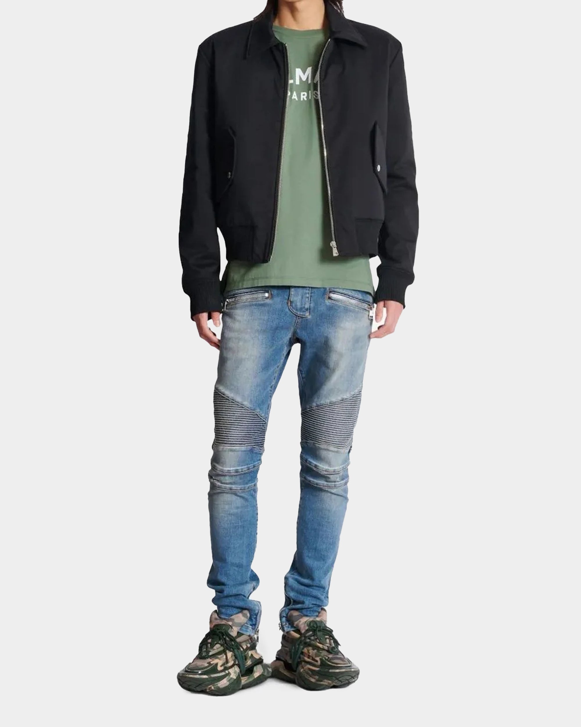 BALMAIN 藍色拼接修身牛仔褲