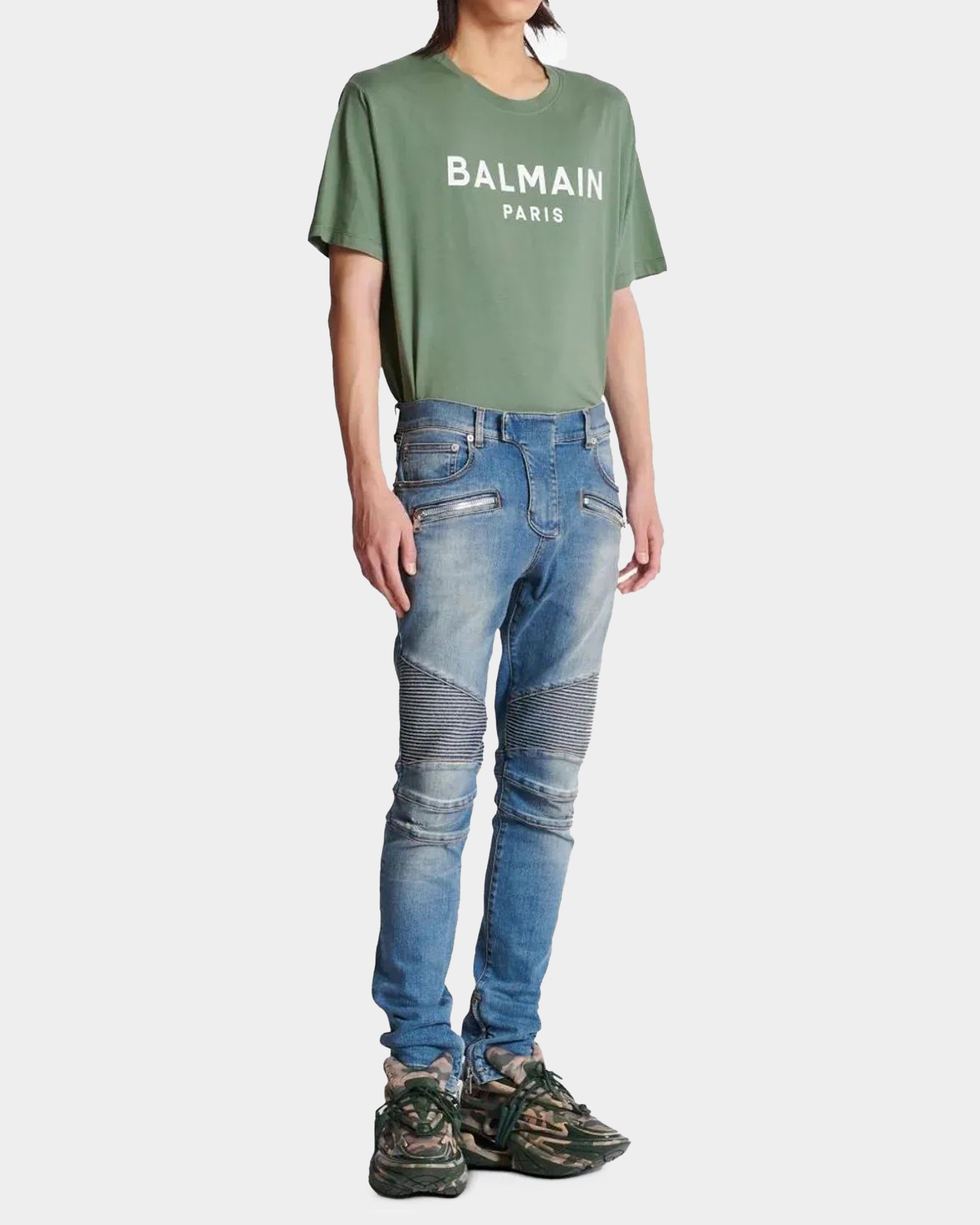 BALMAIN 藍色拼接修身牛仔褲