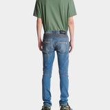 BALMAIN blue patchwork slim-fit jeans 