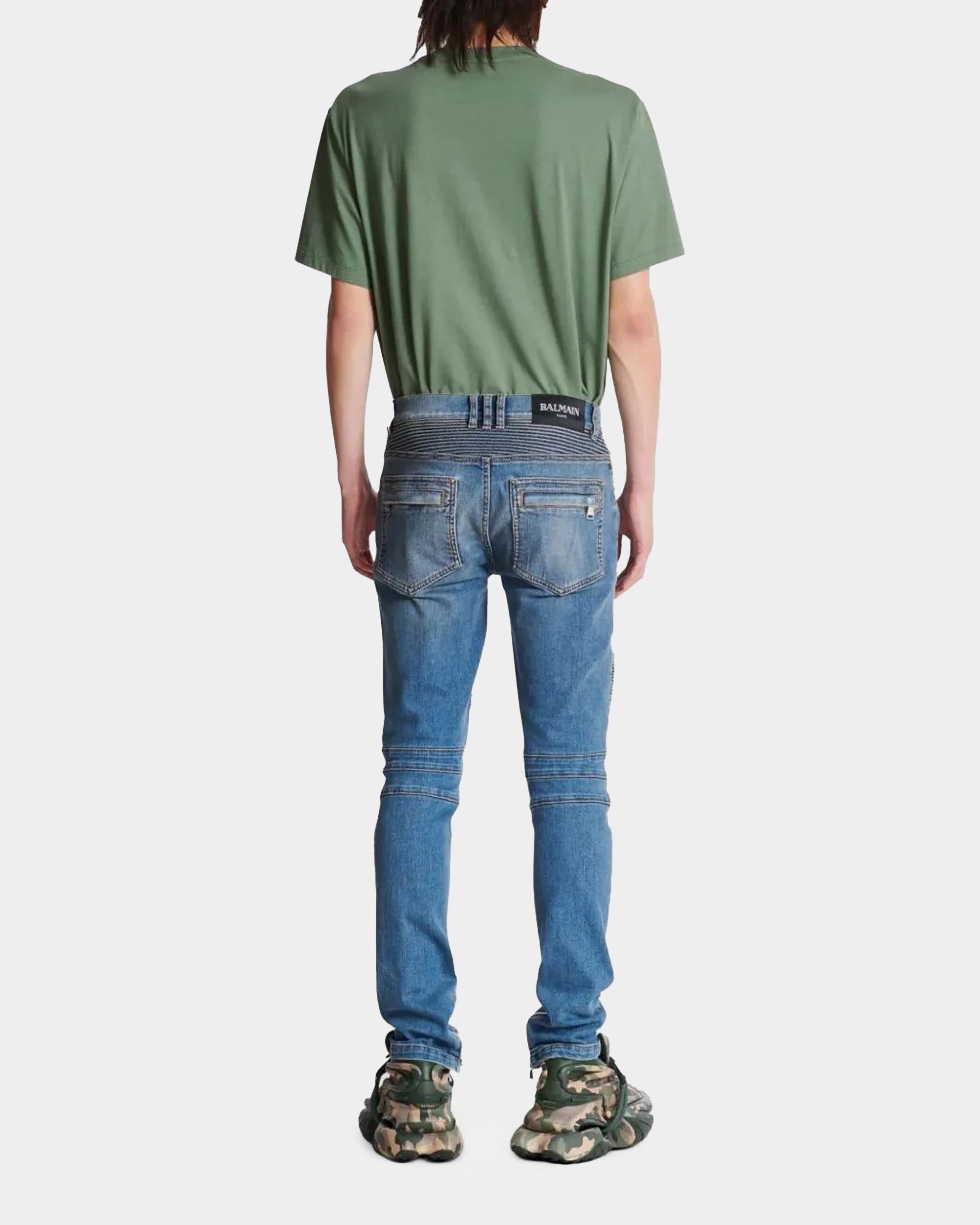 BALMAIN 藍色拼接修身牛仔褲