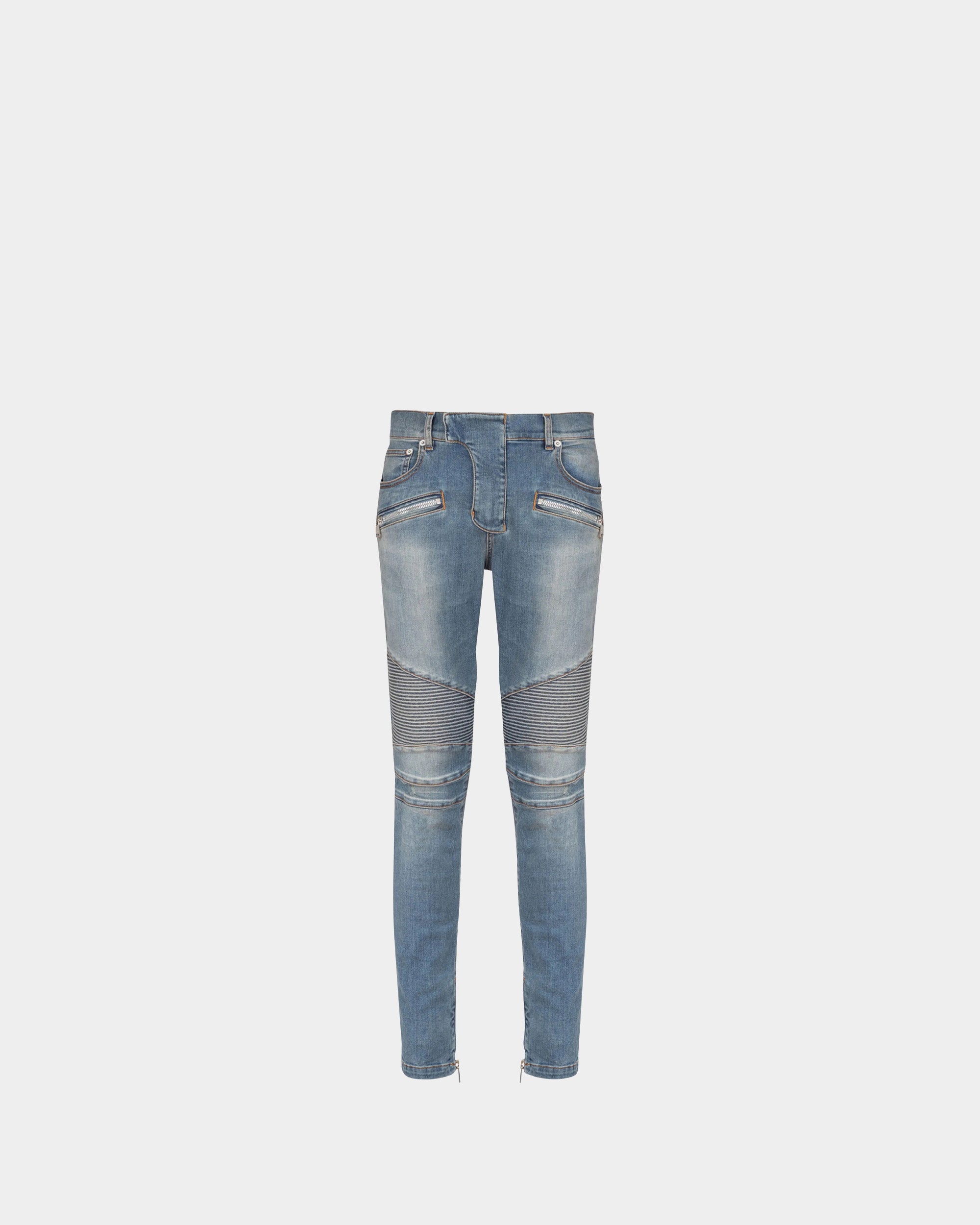 BALMAIN 藍色拼接修身牛仔褲