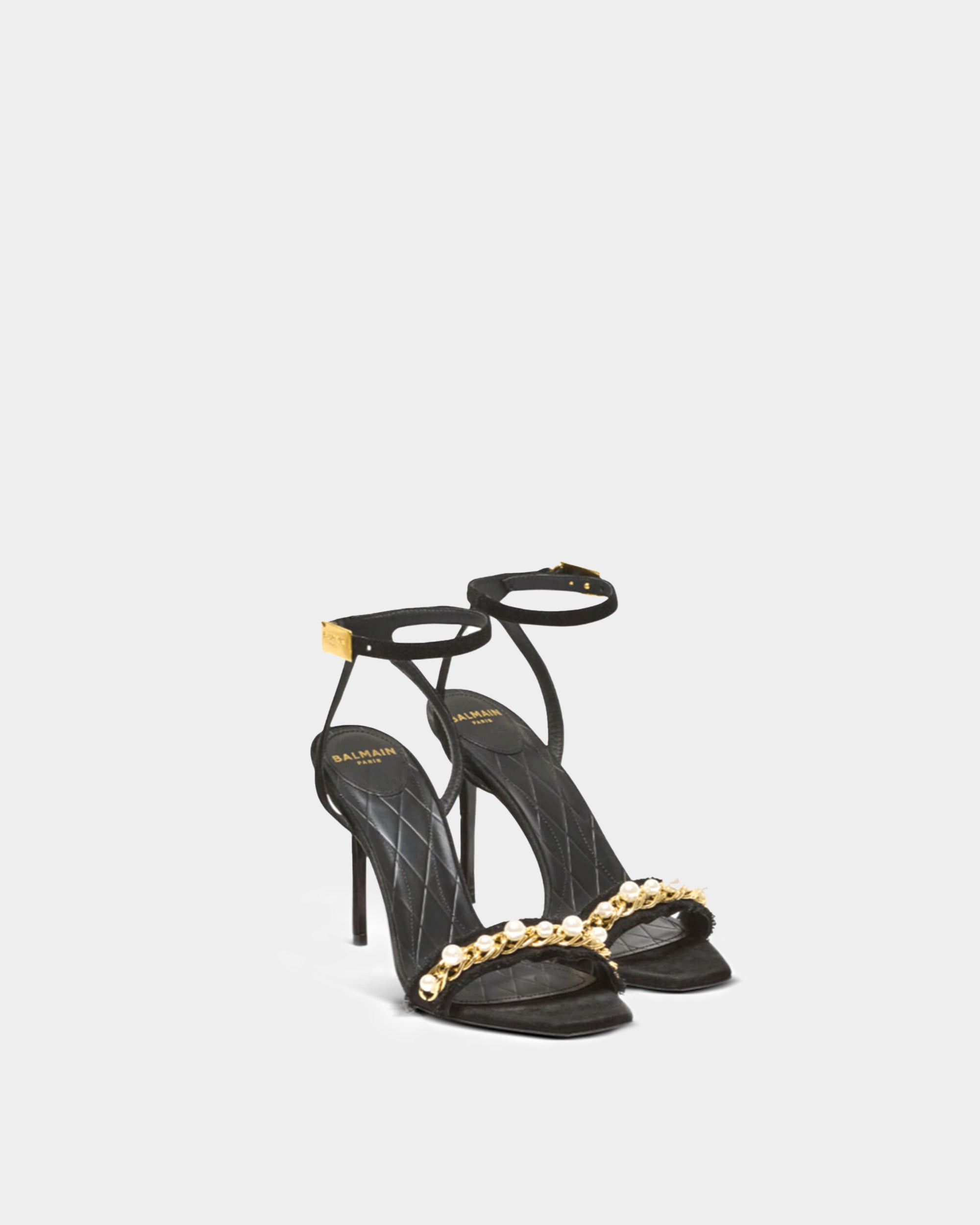 BALMAIN 黑色珍珠金鍊高跟涼鞋