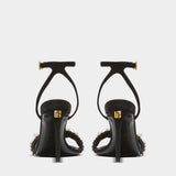 BALMAIN black pearl gold chain high heel sandals 