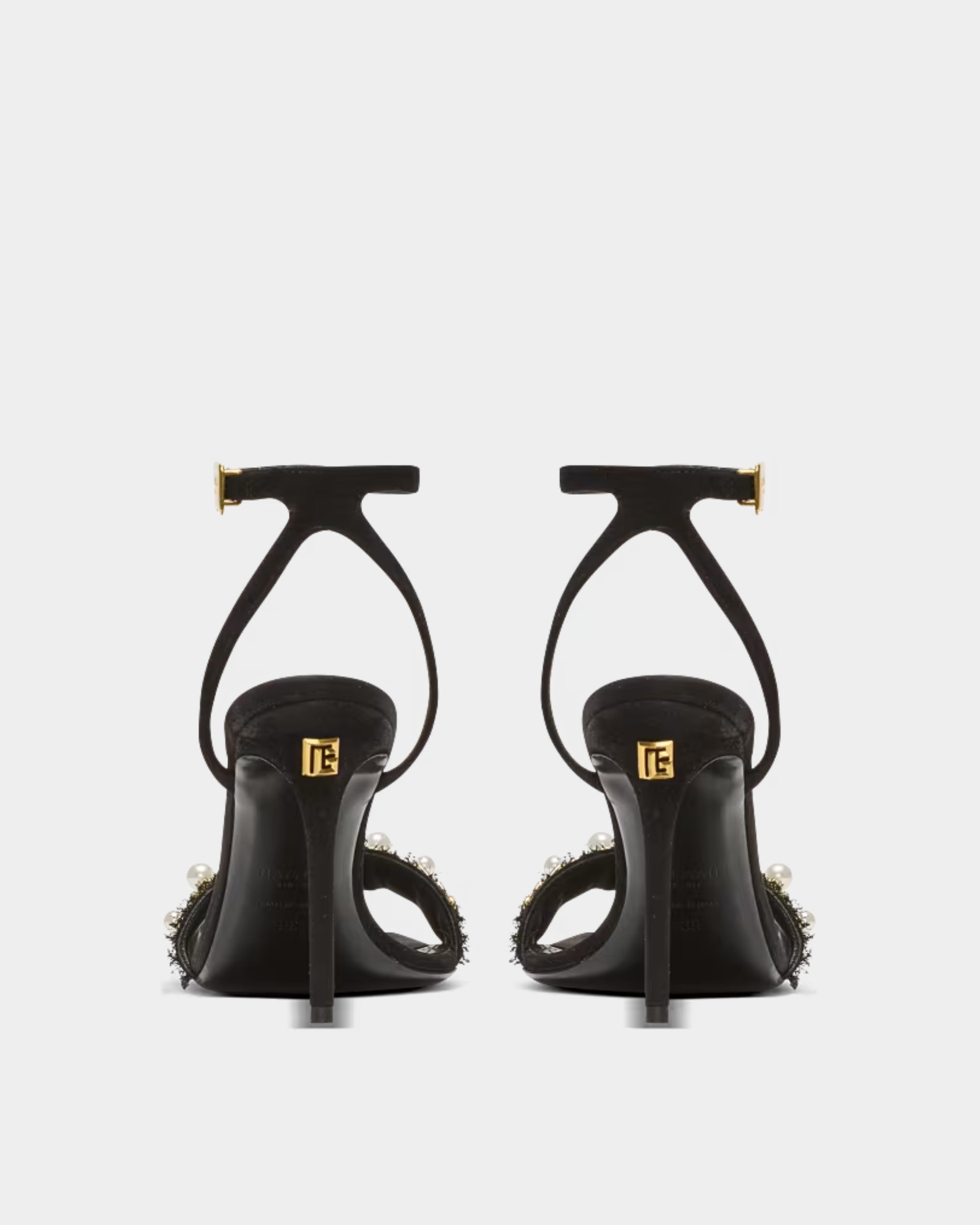 BALMAIN 黑色珍珠金鍊高跟涼鞋