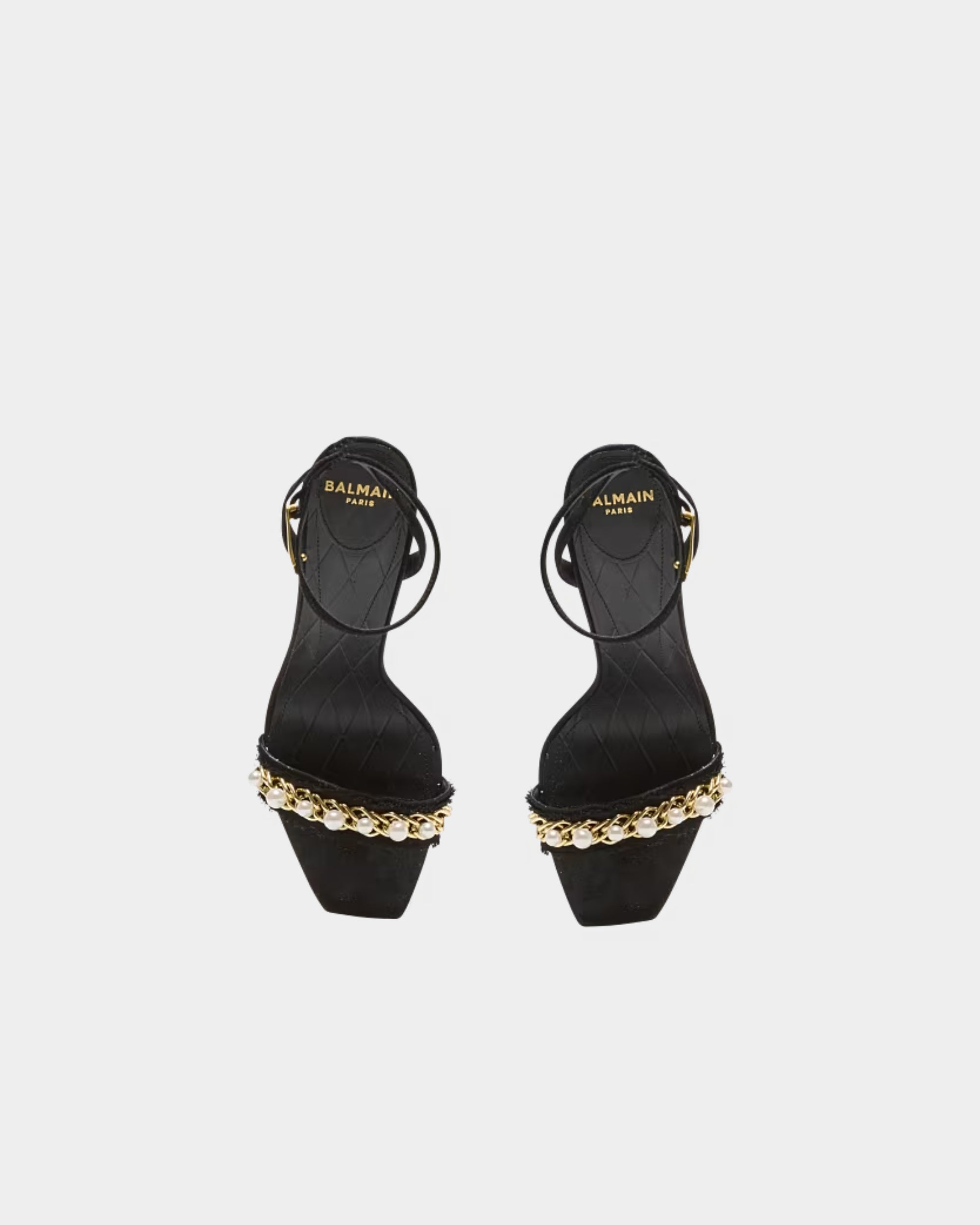 BALMAIN 黑色珍珠金鍊高跟涼鞋
