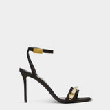 BALMAIN black pearl gold chain high heel sandals 