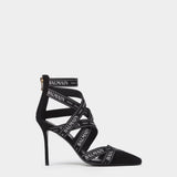 BALMAIN LOGO WEBBING STRAP HIGH HEELED SANDALS 