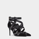 BALMAIN LOGO WEBBING STRAP HIGH HEELED SANDALS 