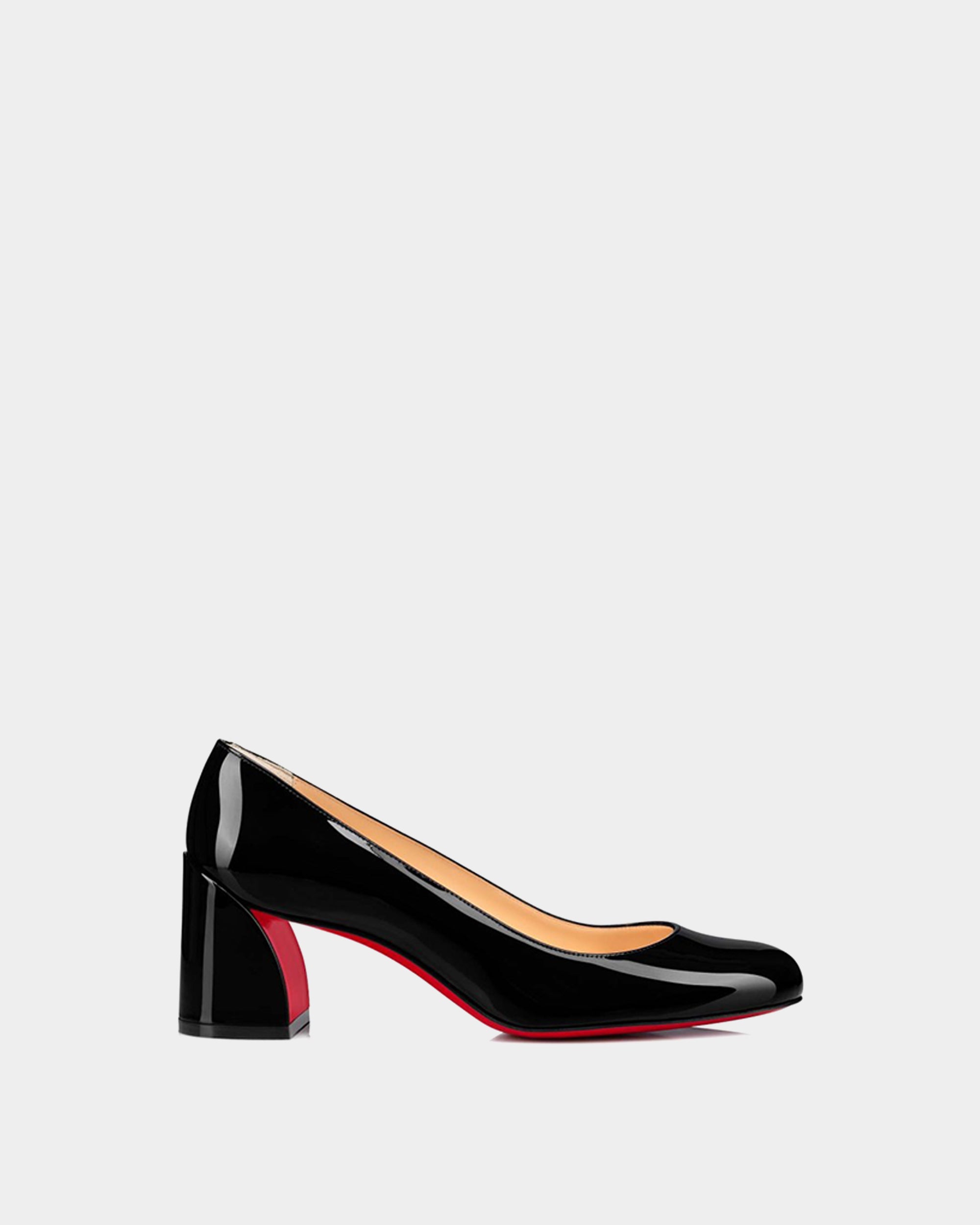 CHRISTIAN LOUBOUTIN Miss Sab 黑色漆皮方頭 5.5 cm 粗跟鞋