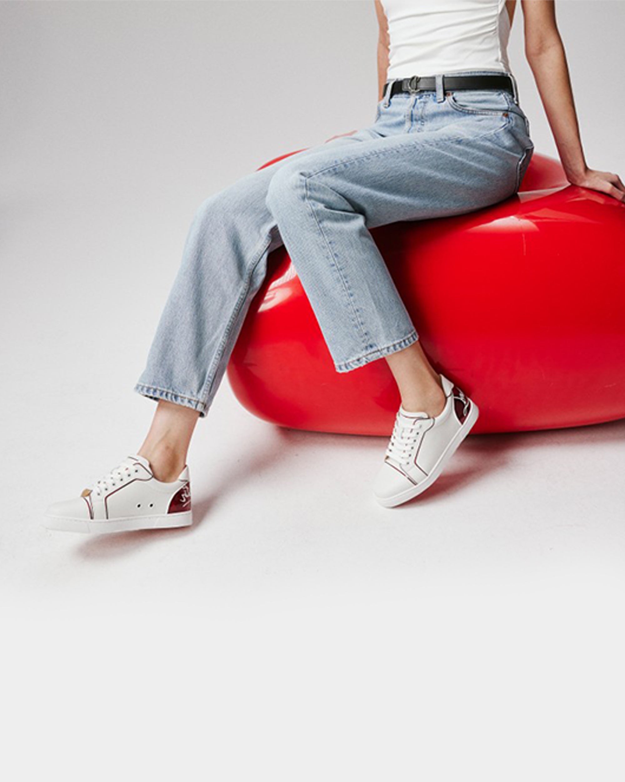 CHRISTIAN LOUBOUTIN Fun Vieira 金屬拼接白色休閒鞋 - 紅/白