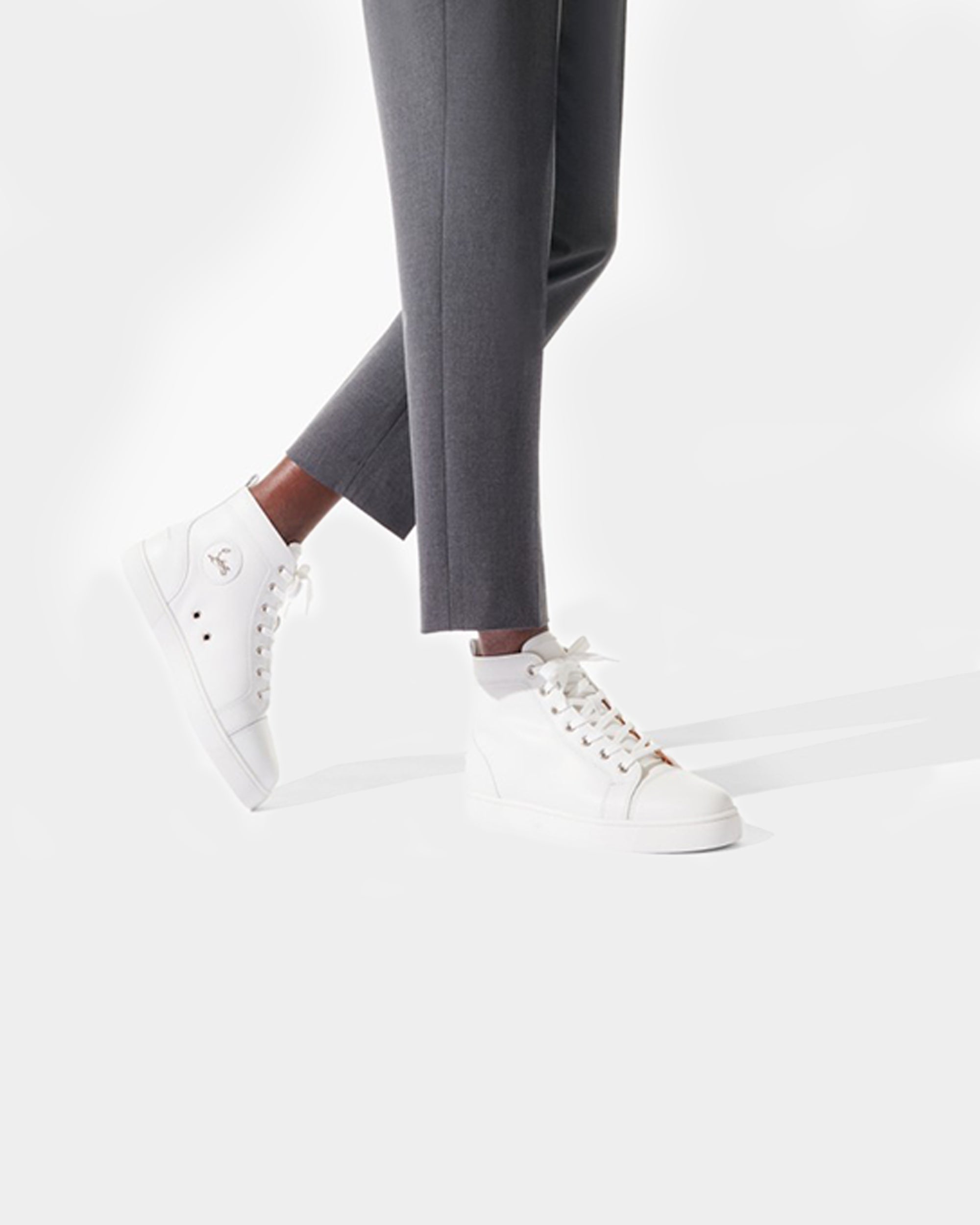 CHRISTIAN LOUBOUTIN 白色鉚釘高筒運動鞋