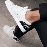 白黑拼色小牛皮休閒鞋