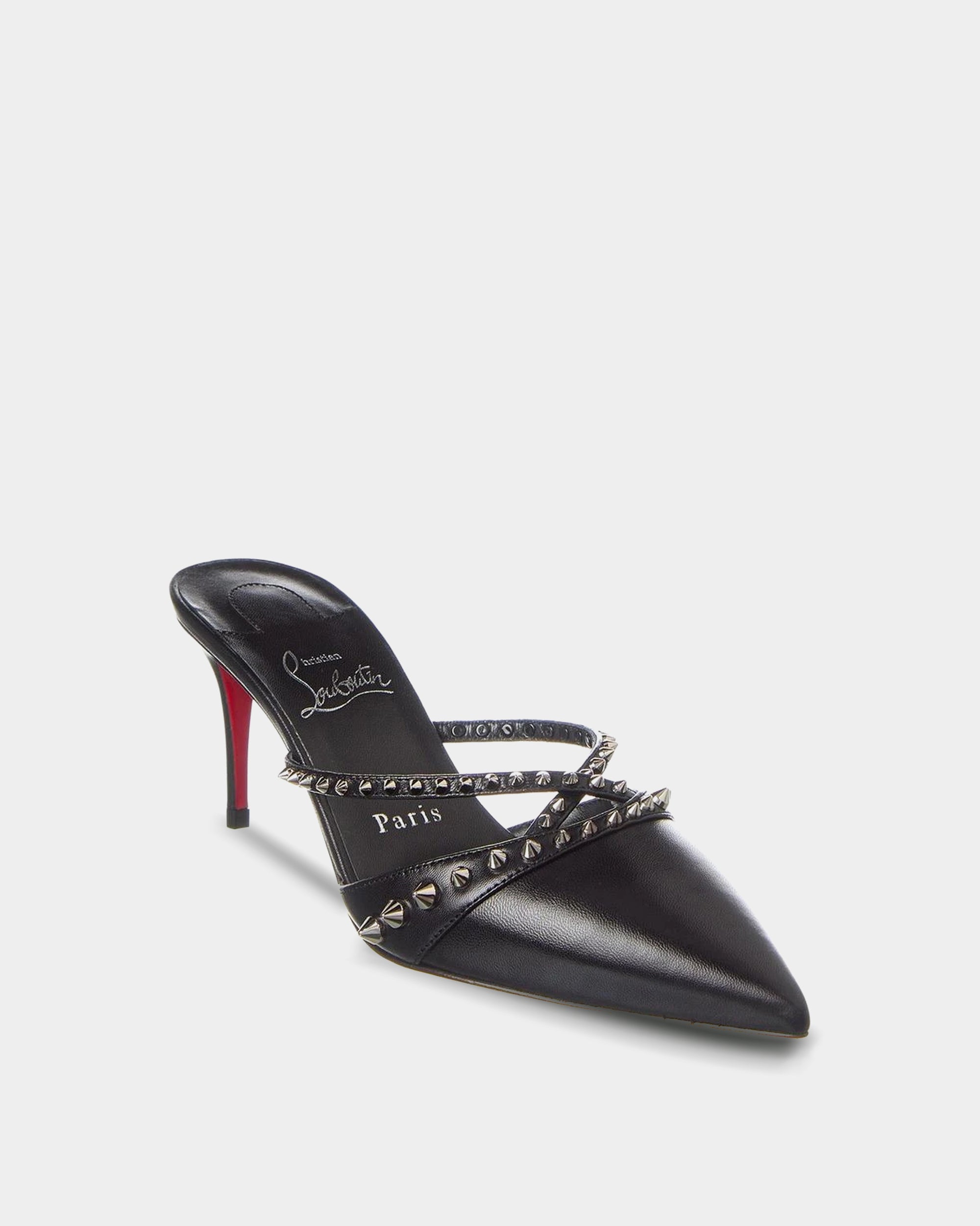 CHRISTIAN LOUBOUTIN 鉚釘裝飾尖頭 8.5 cm 高跟穆勒鞋 - 黑色