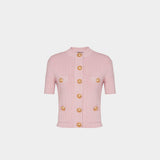 BALMAIN Gold Coin Button Short Sleeve Knit Jacket - Pink 
