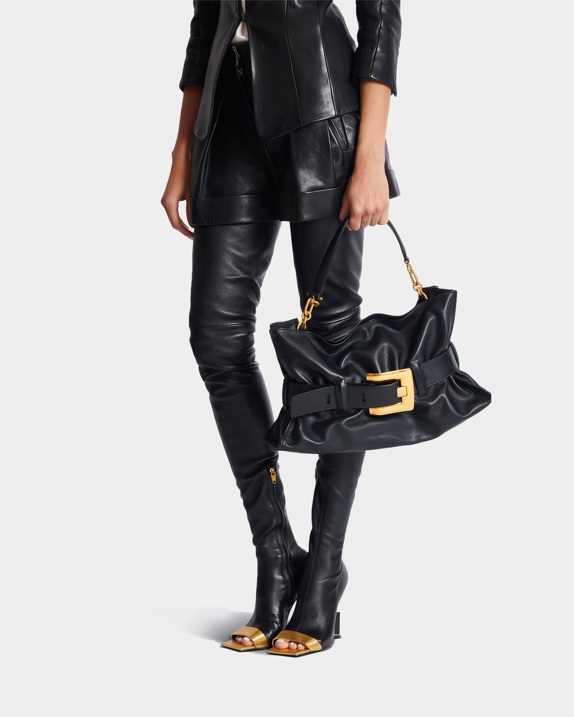 BALMAIN  小牛皮 Anthem 中型包-黑色