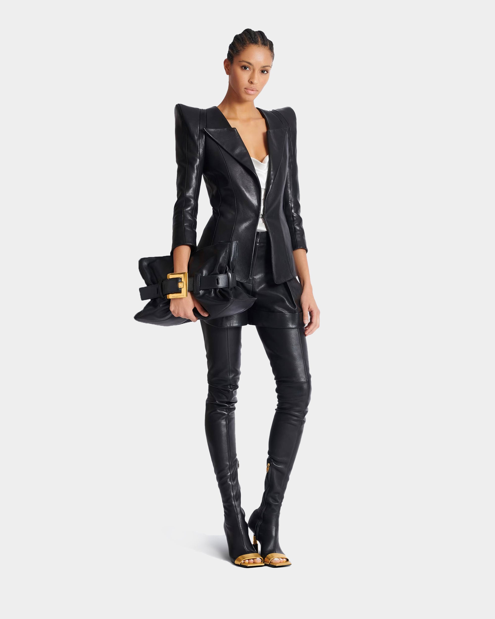 BALMAIN  小牛皮 Anthem 中型包-黑色