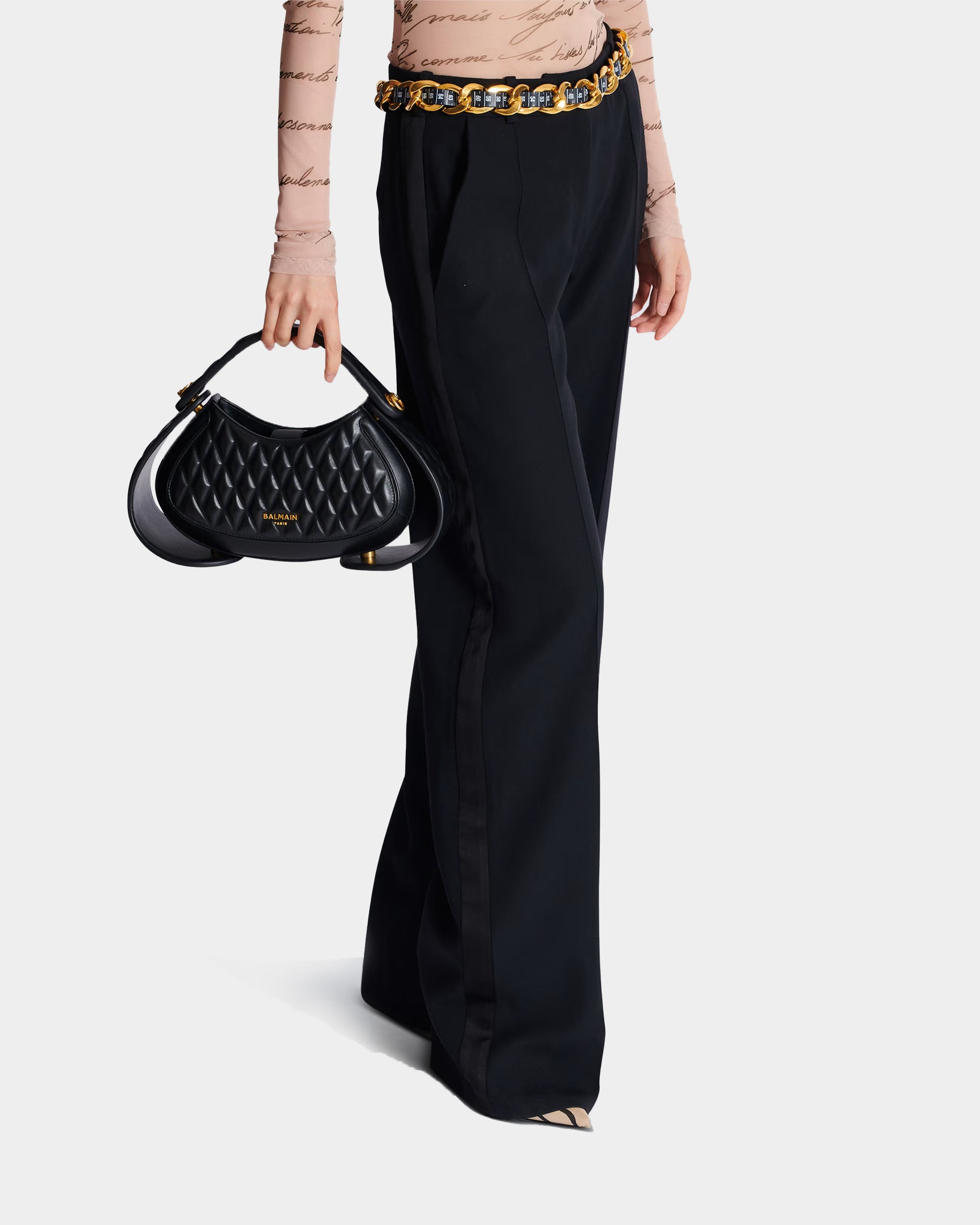 BALMAIN 中型 Jolie Madame 格紋絎縫小牛皮包