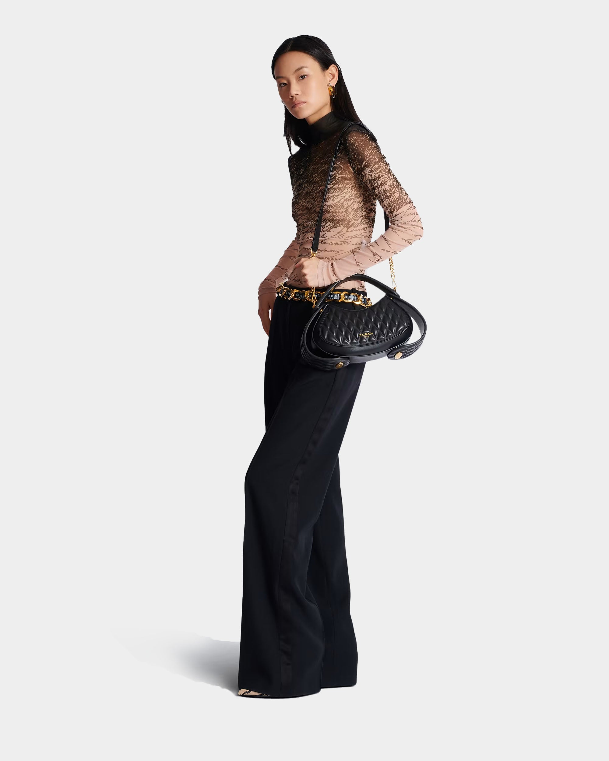 BALMAIN 中型 Jolie Madame 格紋絎縫小牛皮包