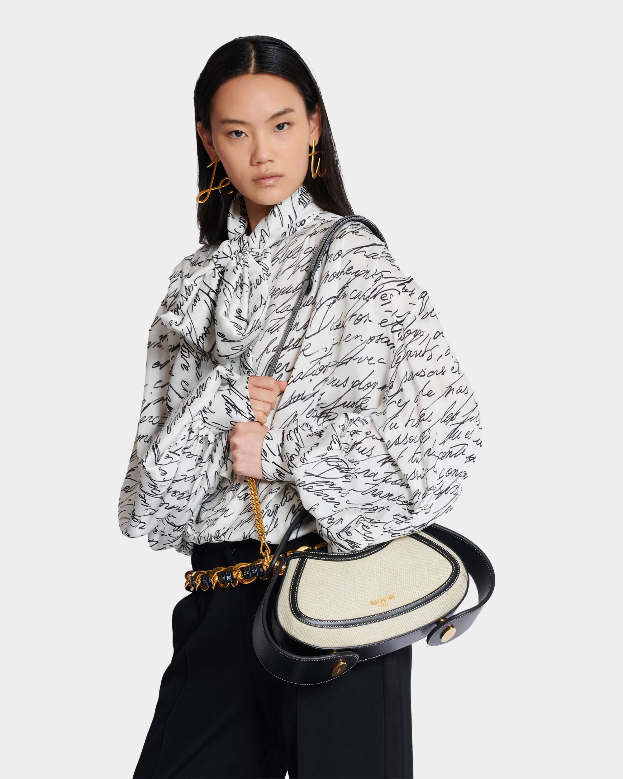 BALMAIN 中型 Jolie Madame 帆布光滑皮革包