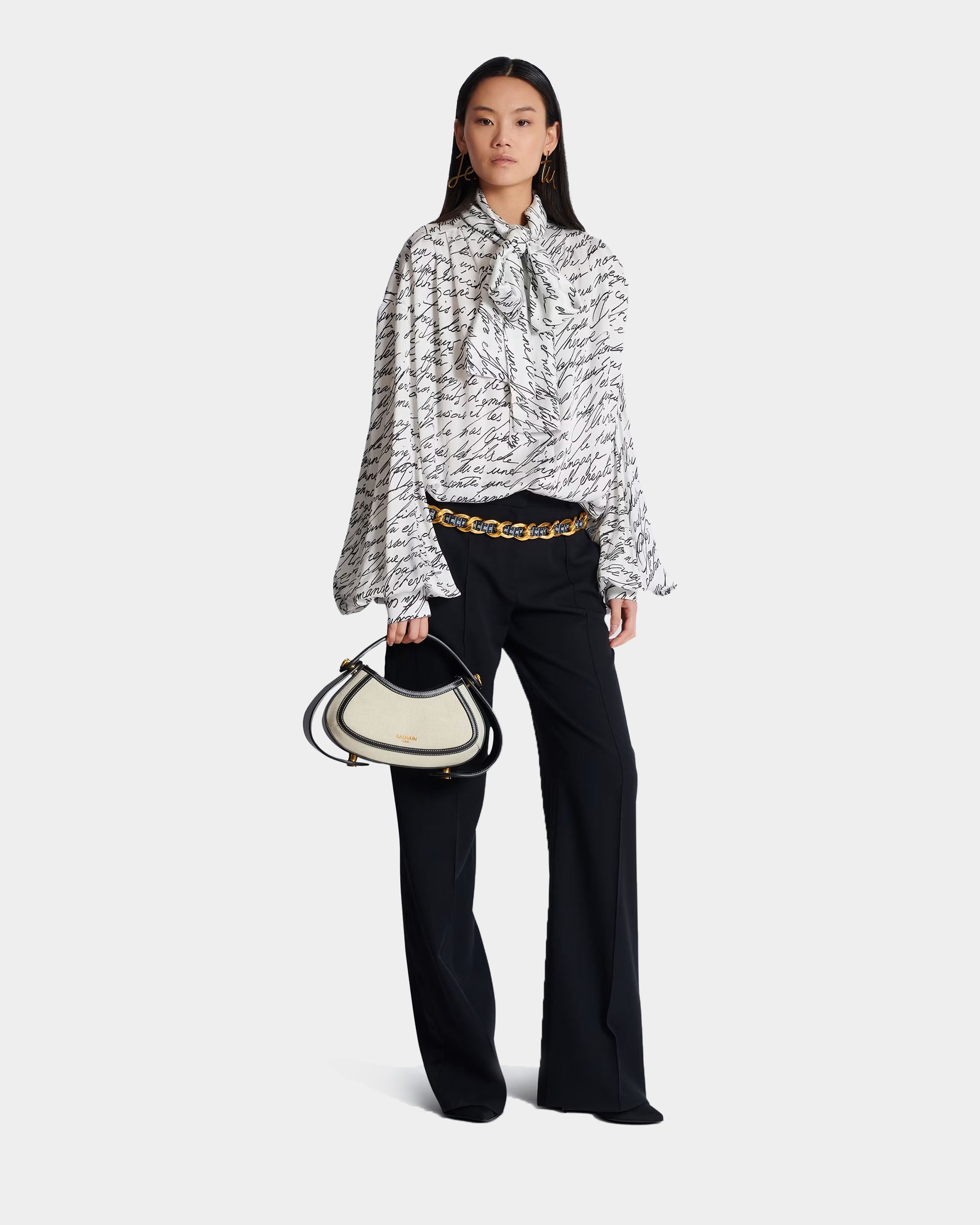 BALMAIN 中型 Jolie Madame 帆布光滑皮革包
