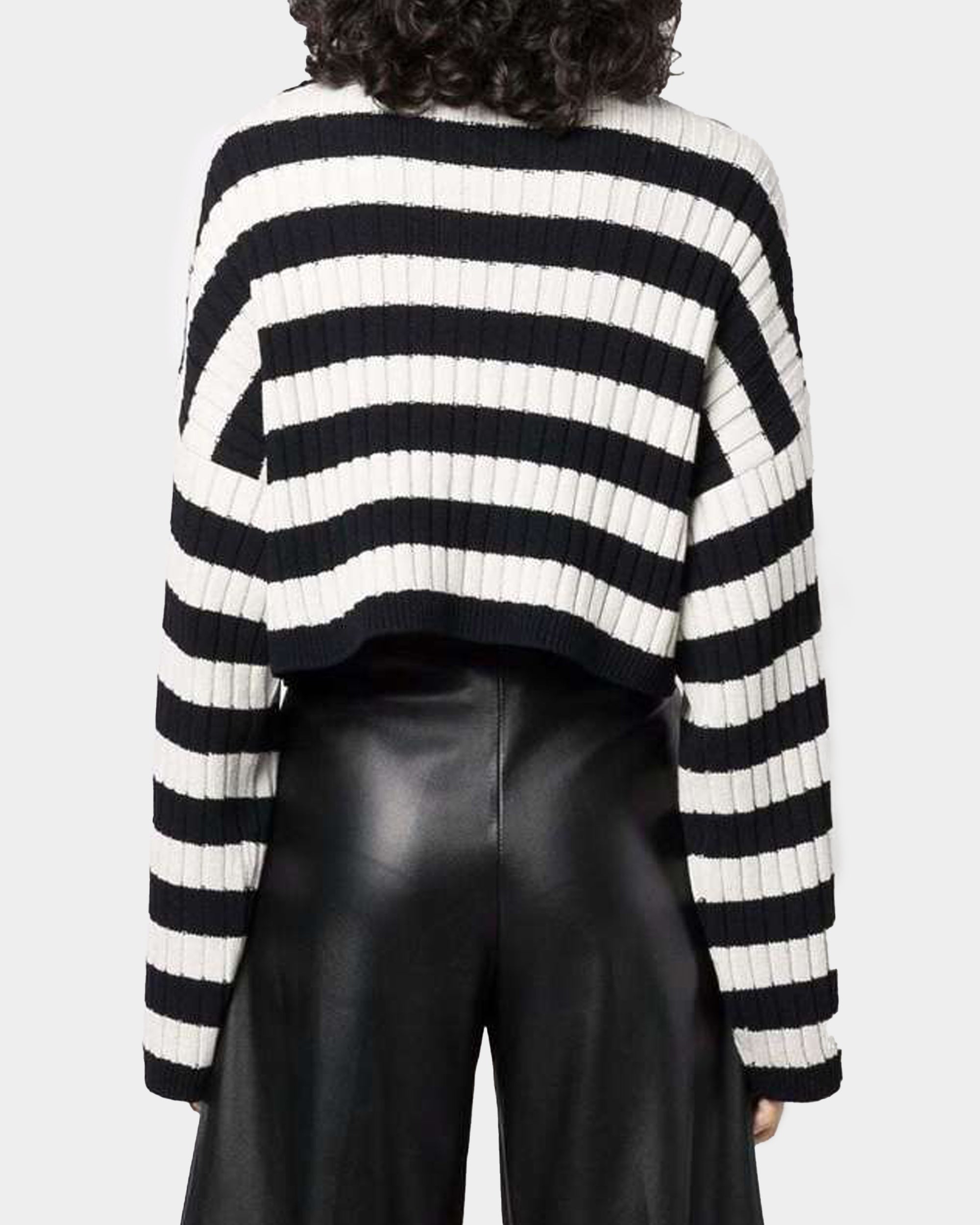 BALMAIN OVERSIZED 肩飾釦條紋短版針織衫