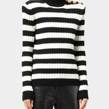 Balmain high collar black and white striped sweater / Women 