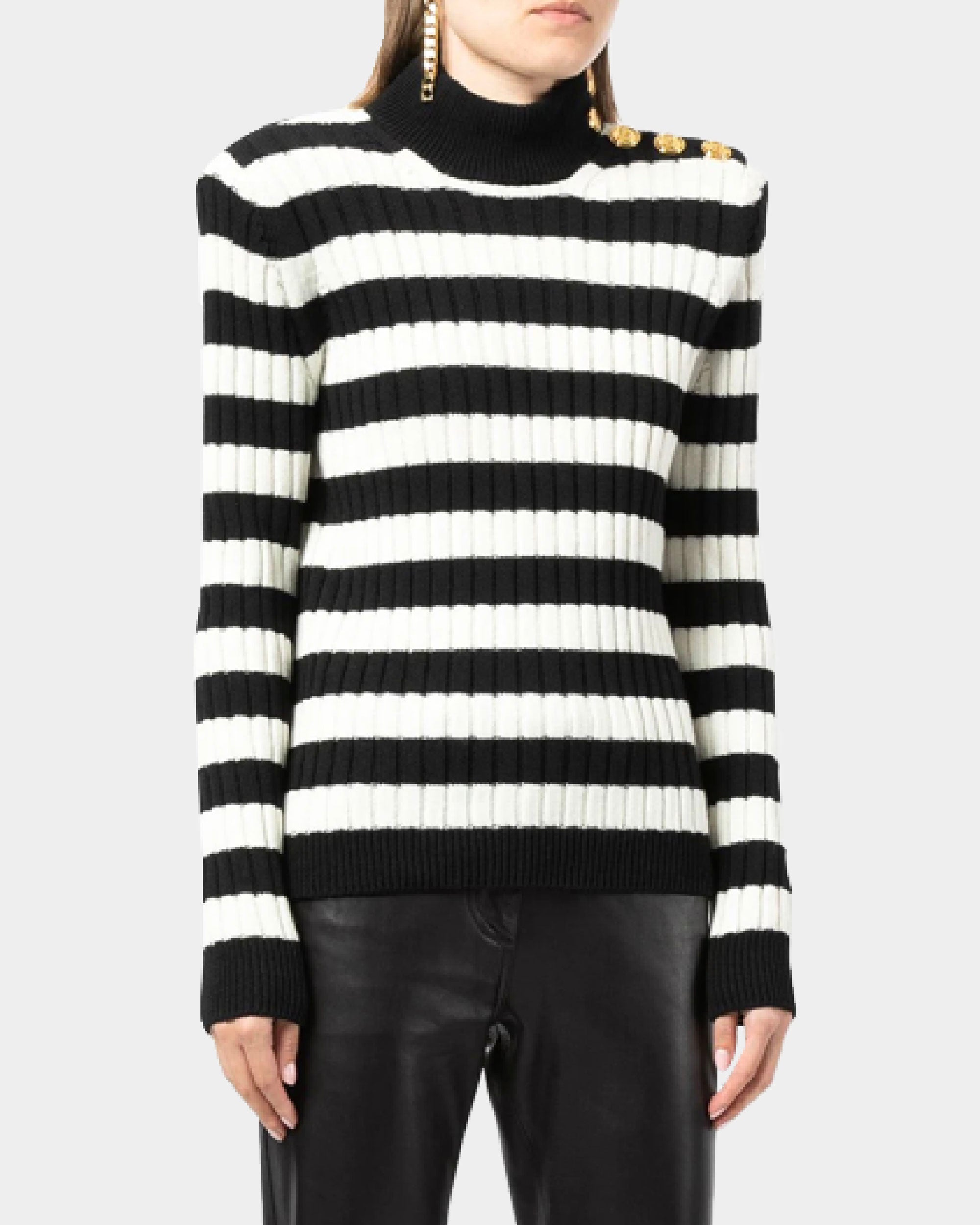Balmain 高領黑白條紋毛衣 / 女